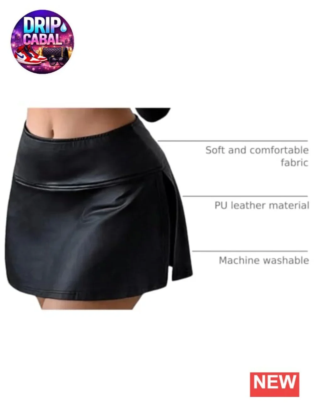 PU Leather High Waisted Side Slit Flared Mini Skorts Women's Pull On Skirt with